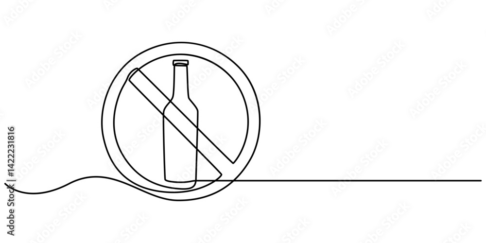 Poster prohibition sign in continuous line drawing style. line art of the stop symbol. vector illustration.