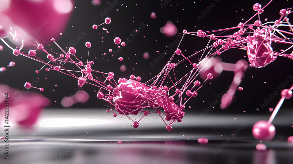 Poster abstract pink network floats against a dark background. suggests connectivity and data flow. good fo