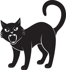 Angry cat arched back vector silhouette on white background