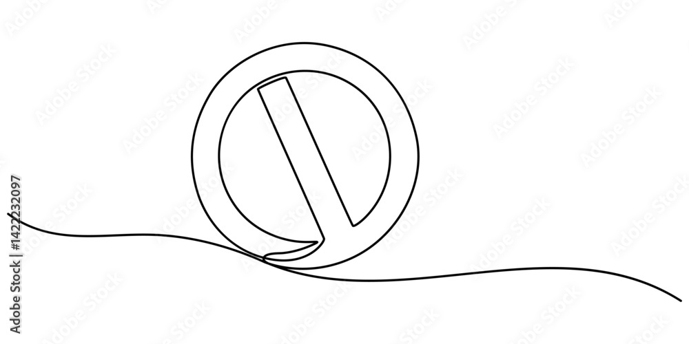 Poster prohibition sign in continuous line drawing style. line art of the stop symbol. vector illustration.