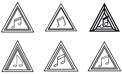 Triangle Music Note Vector Icons Set – Geometric Sound Symbol Outline Designs