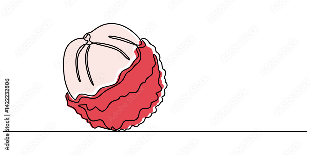 Poster continuous one single minimal line drawing lychee, single one line drawing peeled healthy organic ly