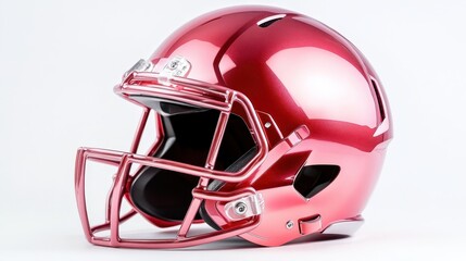 Fototapeta premium Featuring a glossy red football helmet, this image captures the spirit of sports and competition, showcasing the equipment essential for players in this dynamic game.