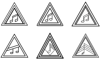 Triangle Music Note Vector Icons Set – Geometric Sound Symbol Outline Designs