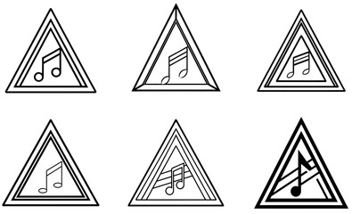Triangle Music Note Vector Icons Set – Geometric Sound Symbol Outline Designs