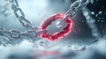 An image of a chain breaking apart. It evokes themes of freedom and overcoming obstacles. Ideal for motivational content or discussions on change and breaking free.