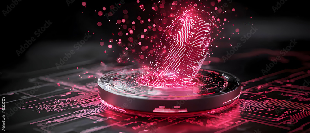 Poster a futuristic depiction of fingerprint authentication a digital security concept. suggests cyber acce