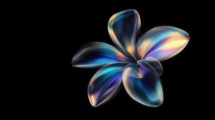 Dreamcore Plumeria exotic bloom isolated. Chrome liquid metal flower. 3D render, modern design. Holographic futuristic floral icon. Y2K, brutalism retro futurism concept.