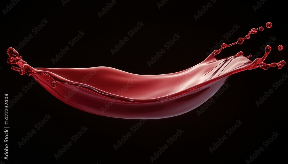Poster scarlet stream with dynamic splash against the intense contrast of black backdrop