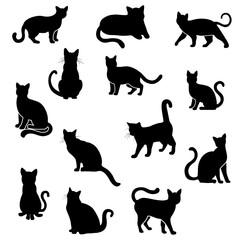 Cat Silhouettes Vector Set - Black Cats and Poses Graphic Design Illustration 