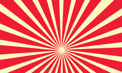 red and white sunburst abstract background. Funky ray elements with Classic vintage rays design., boom, comic. Cartoon pop art template summer banner background.