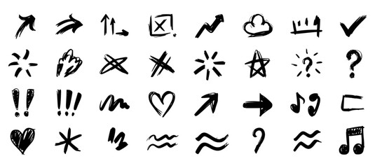 Bold Hand Drawn Doodle Icons and Marker Style Symbol Set