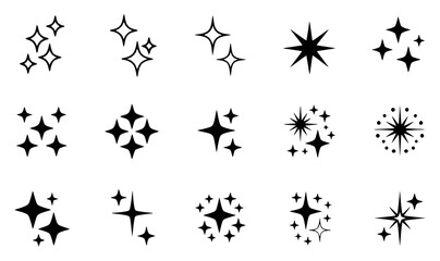 Sparkle Icons and Starburst Elements in Black Silhouette Style
