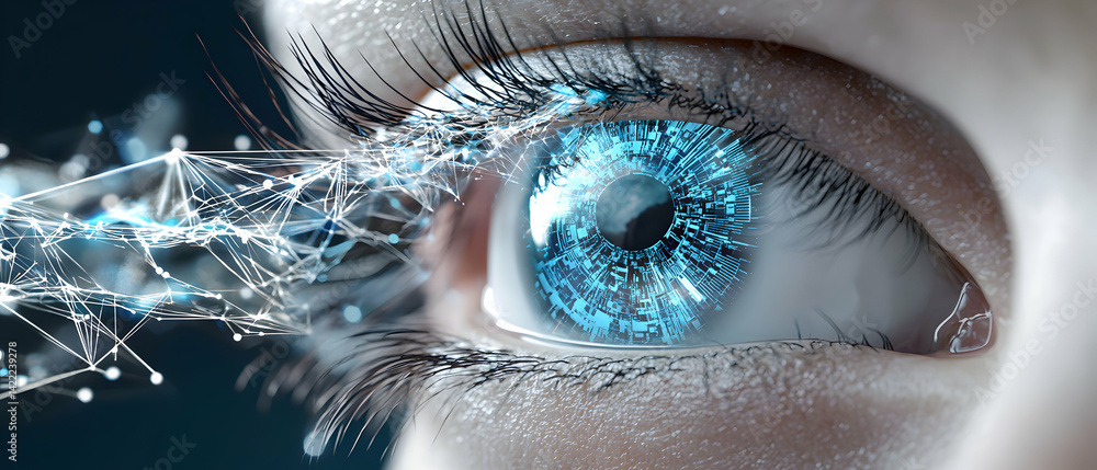 Poster a futuristic eye with digital circuitry symbolizing advanced vision data processing and connectivity