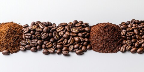 A visually appealing arrangement of coffee beans and ground coffee, showcasing different textures and colors in a minimalist style.