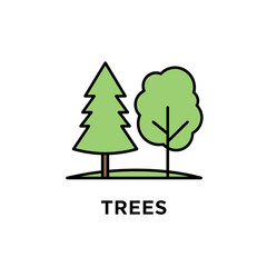 Tree Icons: Simple line art illustration of two trees, one coniferous and one deciduous, representing nature, growth, and the environment.