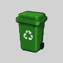 Green Recycle Bin Pixel Art: A pixelated rendering of a green recycle bin with the universal recycling symbol.