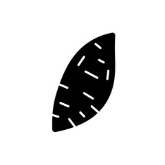 Geometric sweet potato silhouette: An elegant silhouette of a sweet potato, perfect for graphic design, embodying simplicity and minimalism.