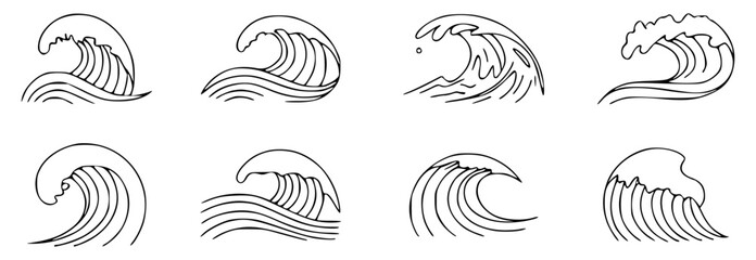 Hand Drawn Ocean Wave Illustrations in Vintage Style