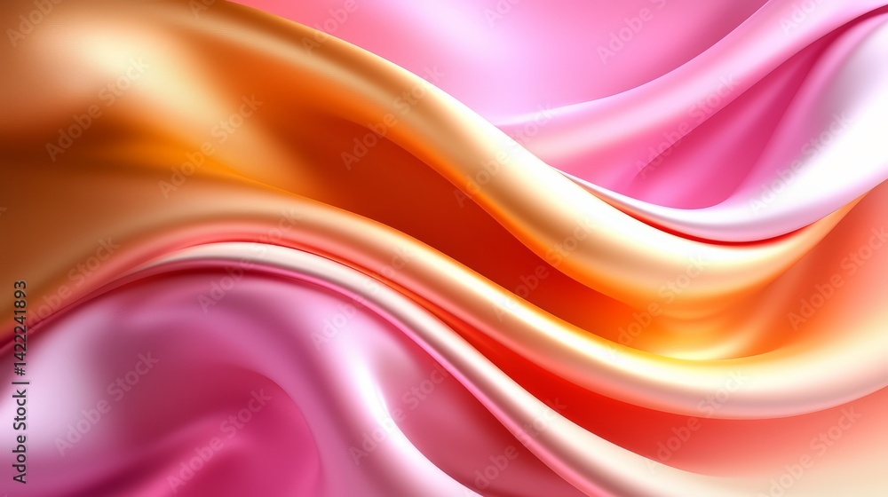 Poster pink and orange fabric with a wave pattern. the colors are bright and the wave pattern is flowing