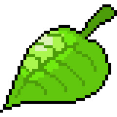Pixel leaf. Green leaf icon. Pixelated green leaf 