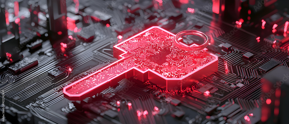 Poster this image presents a digital key concept. it embodies cybersecurity data protection and access. it 