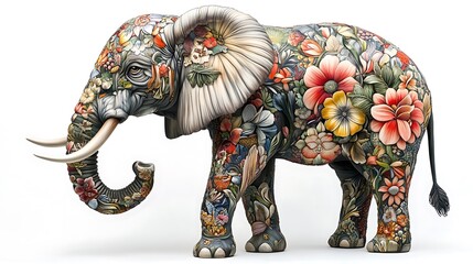 Floral Elephant Sculpture with White Background.