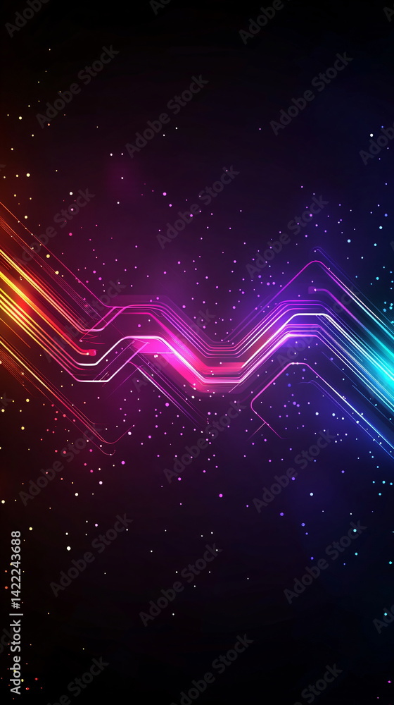Poster dynamic abstract neon glow with sparkling dust. futuristic digital concept representing science, big