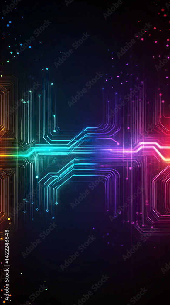 Poster digital data flow on circuit board. futuristic technology concept with glowing lines and connection 