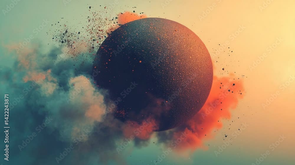 Poster abstract sphere with cloud-like elements and dust particles for creative backgrounds