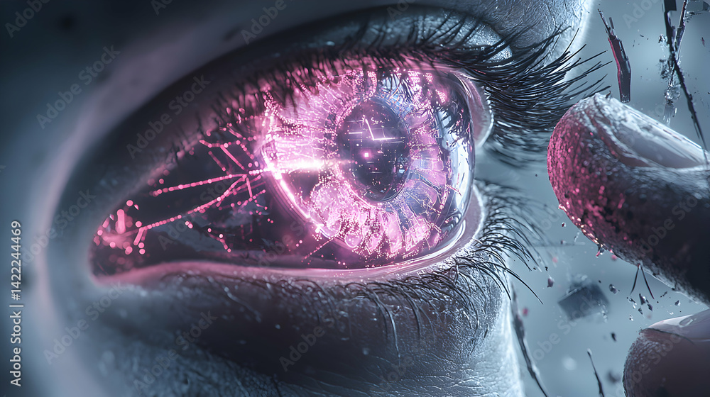 Fototapete a futuristic eye glows with digital connections. this image suggests advanced technology or cybernet