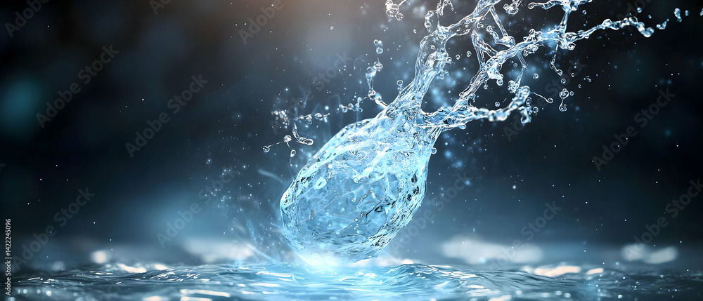 Poster abstract rendering of water erupting. evokes fluidity and freshness. perfect for aquatic themes or a