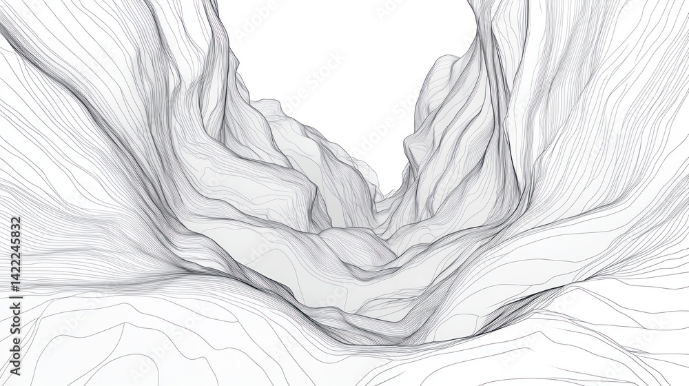 Poster abstract grayscale lines create a winding canyon effect.