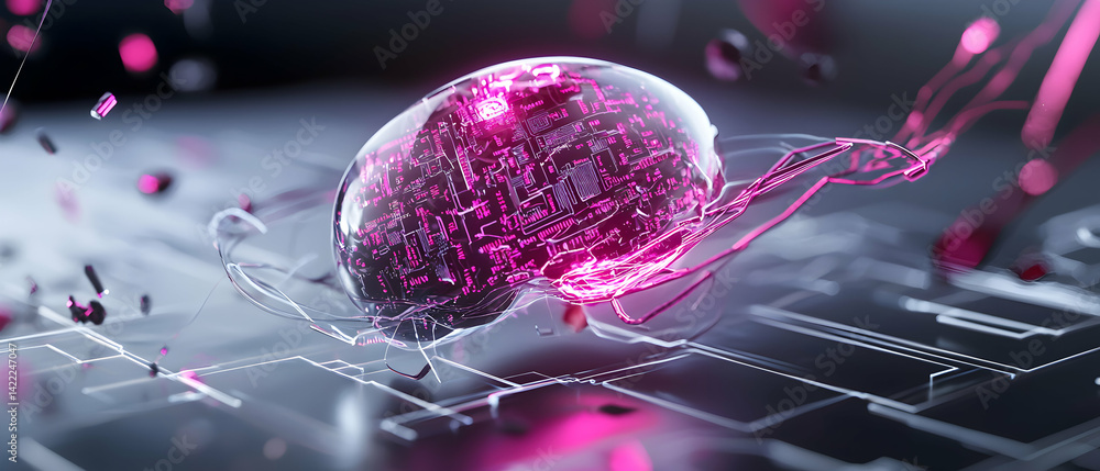 Aufkleber an artistic illustration of a futuristic brain with intricate circuits. its design suggests a focus 