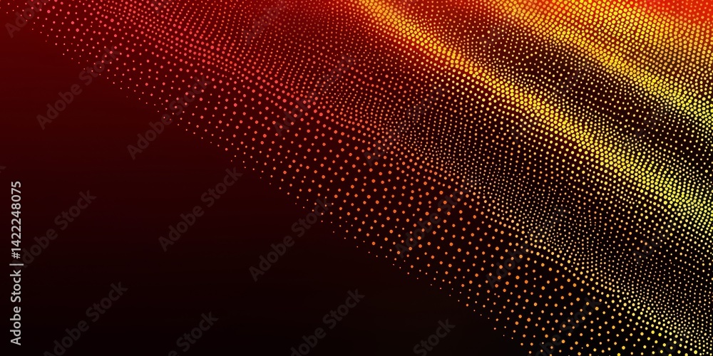 Poster red and yellow background with a black line. the background is filled with dots and the line is red