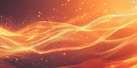 Golden wave abstract background with shimmering particles and warm colors