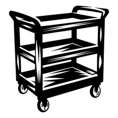Black and white vector illustration of a rolling utility cart or trolley © JASHIM