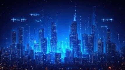 Futuristic Cityscape with Digital Connections