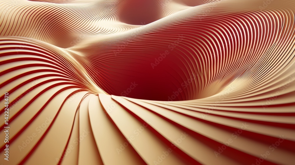 Poster red and yellow wave with a hole in the middle. the wave is very long and has a lot of detail