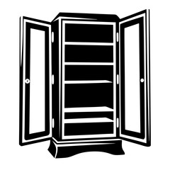 Open Shelving Unit with Multiple Shelves Displayed in Black and White