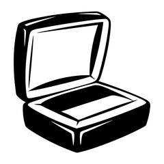 Monochrome vector illustration of an open ring box for special occasions