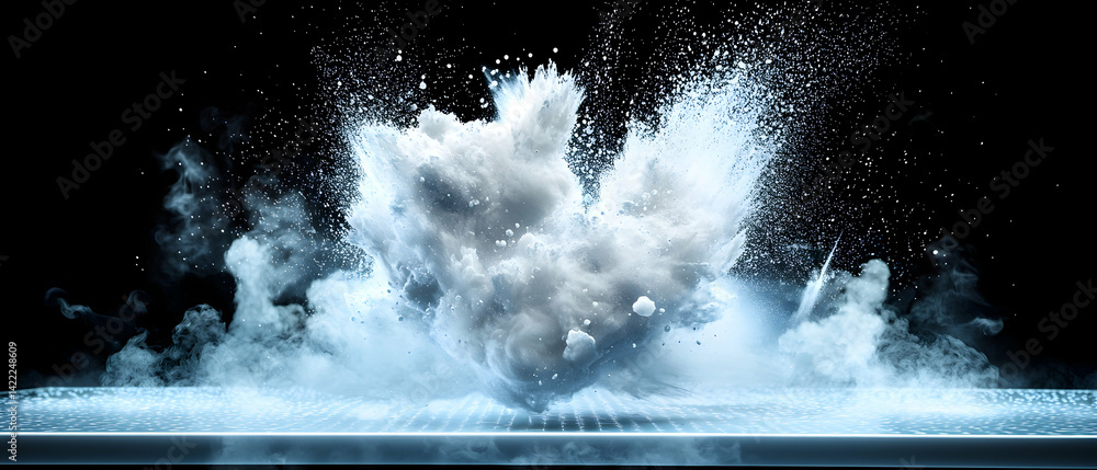 Poster a dramatic image of an explosion of light and smoke. ideal for scientific visualizations technology 