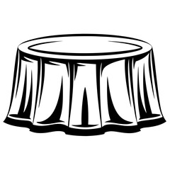 Elegant Round Table with Flowing Tablecloth Depicted in Bold Black and White