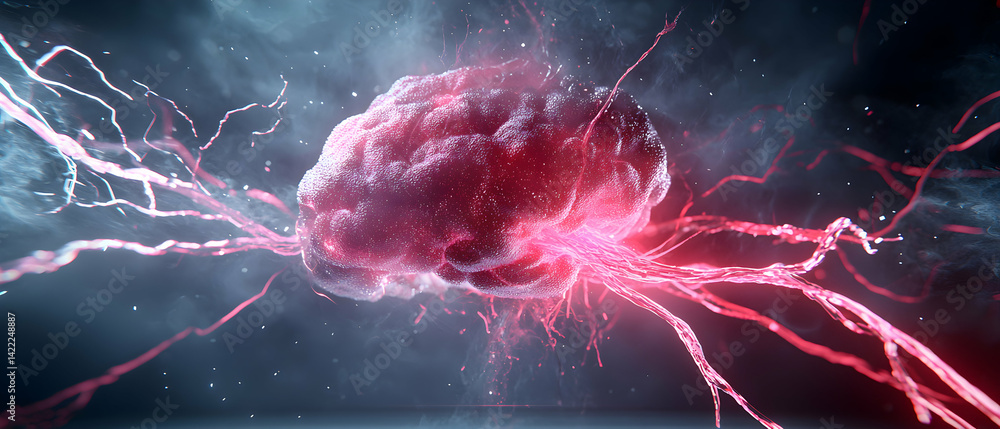 Poster an artistic rendering of a brain pulsating with energy. could be used in medical presentations scien