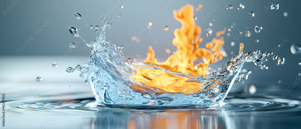 Poster a visually striking image capturing the elemental contrast between water and fire symbolizing opposi