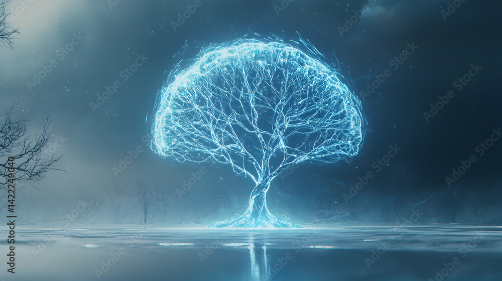 Aufkleber a luminous tree glows against a moody sky. could be used for fantasy art a science fiction backdrop 