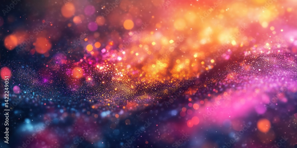 Poster colorful abstract background with glowing particles and bokeh effects in vibrant hues