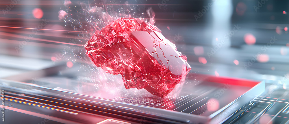 Aufkleber a vibrant digital artwork showcasing a red crystalline structure seemingly exploding with light and 