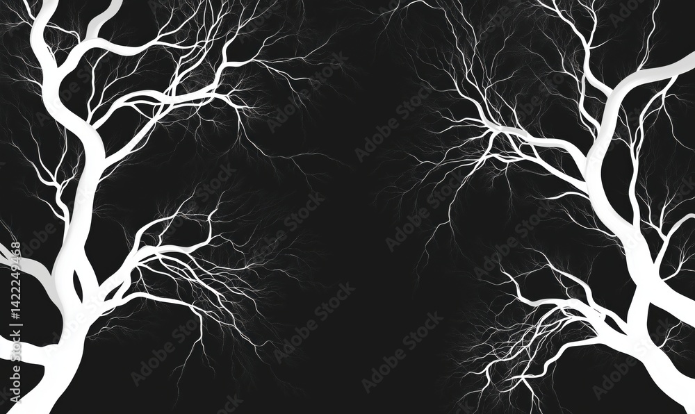 Poster abstract black and white tree branches design with intricate details and textures