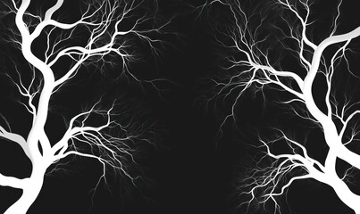 Abstract black and white tree branches design with intricate details and textures